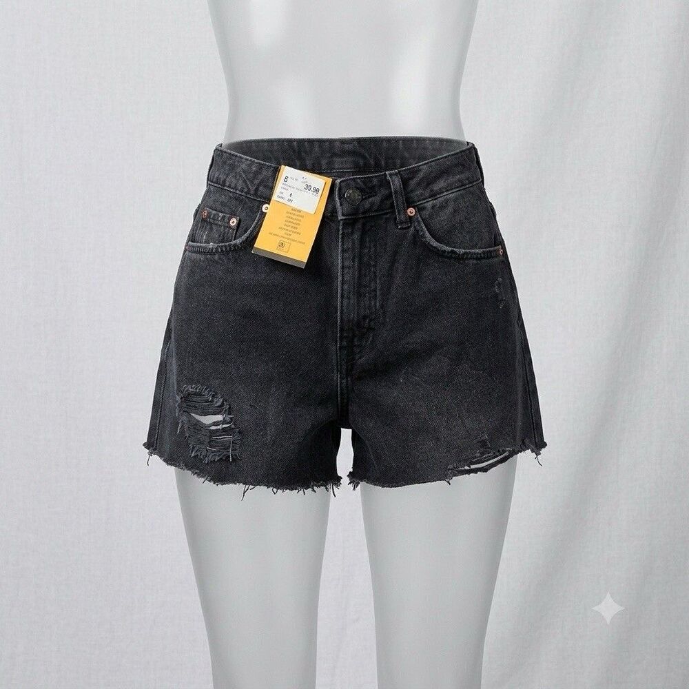H&M Divided High Waisted Distressed Cutoff Black Denim Shorts NWT Womens 4